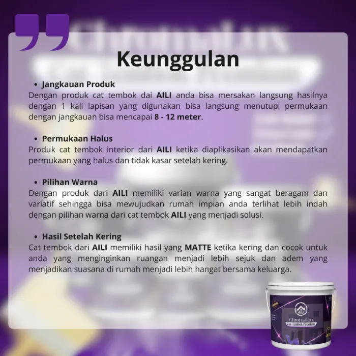 AILI Paint Cat Tembok 5KG - Interior Anti Luntur Anti Mengapur Kualitas Terbaik