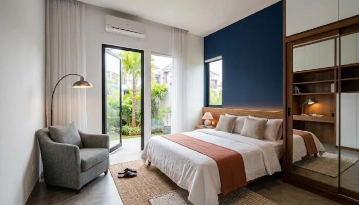 Kamar Tidur Elegan dengan Biru Tua