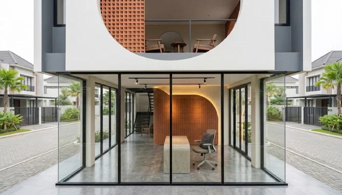 Desain Kantor Fasad Geometris Ikonik