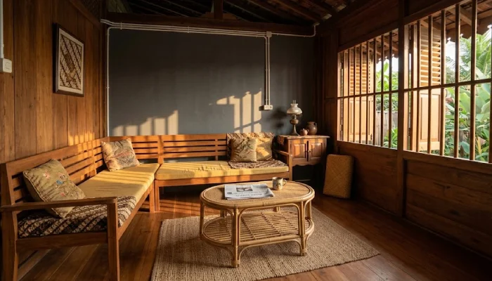 Ruang Tamu Tradisional Kayu Alami