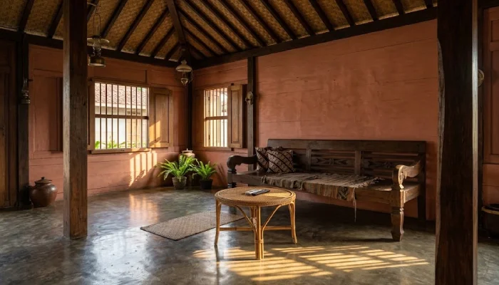 Ruang Tamu Tradisional Warna Terracotta
